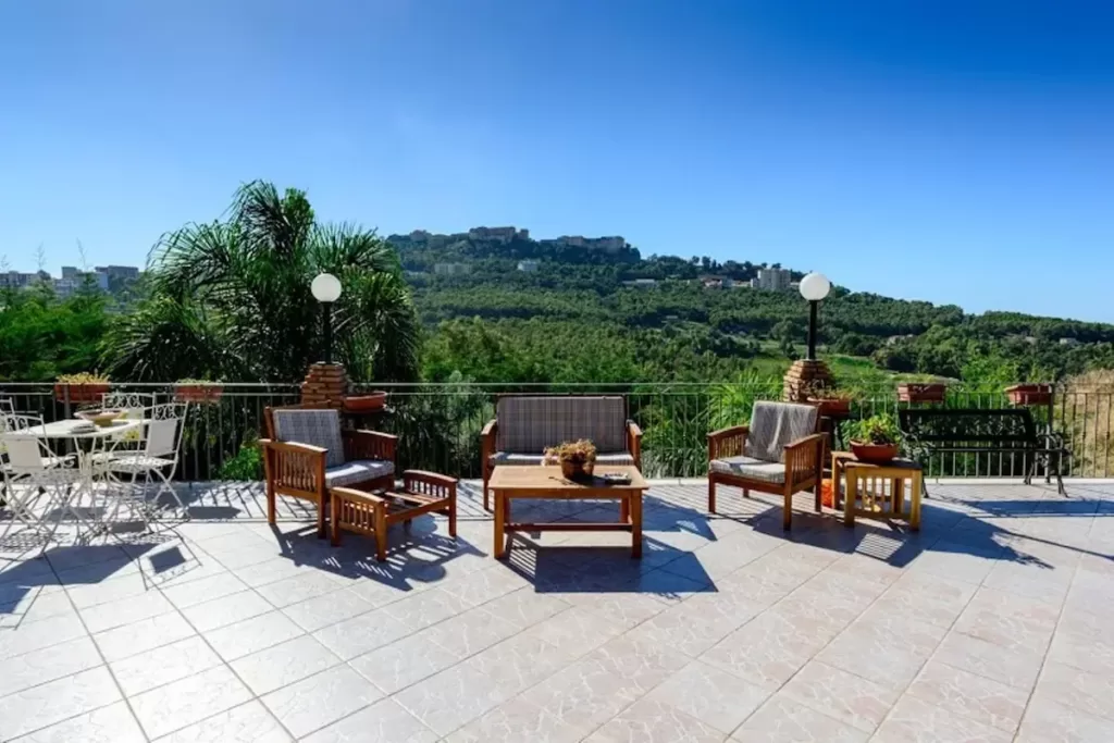 Mountain view with deck chairs from Villa Del Sole Relais Agrigento