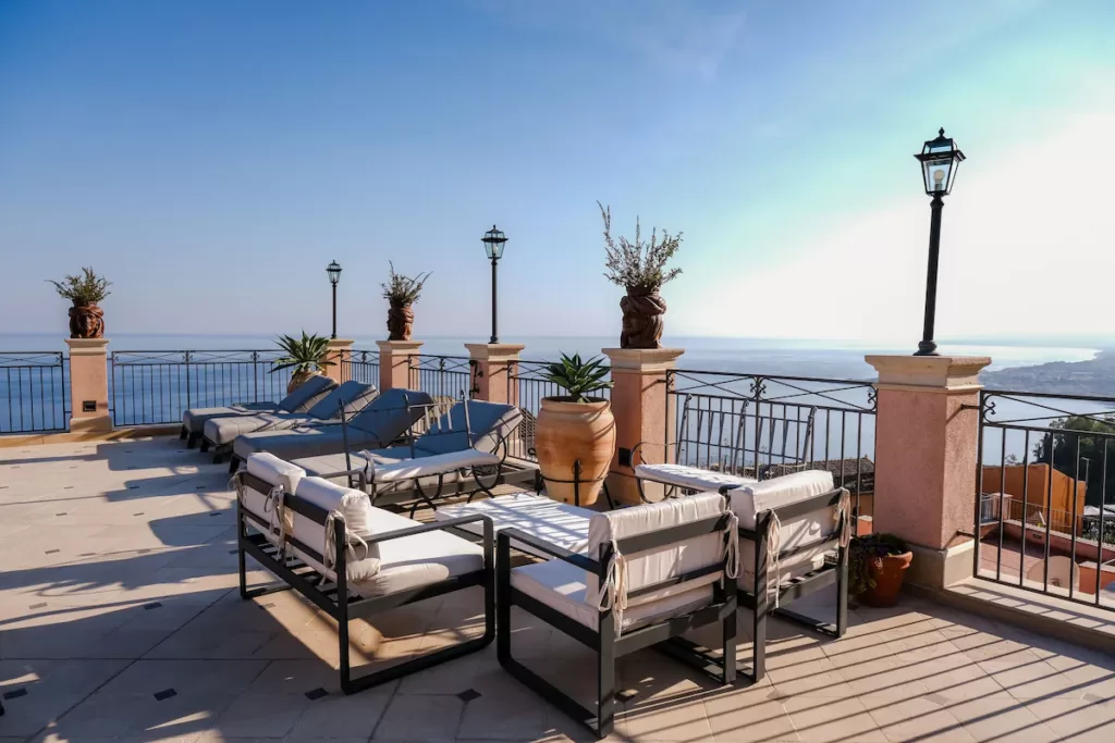 Rooftop terrace with ocean views at Casa Turchetti Taormina