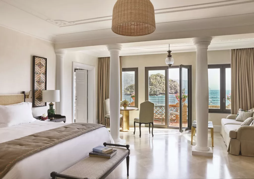 Modern room with ocean views in Villa Sant Andrea Taormina Hotel