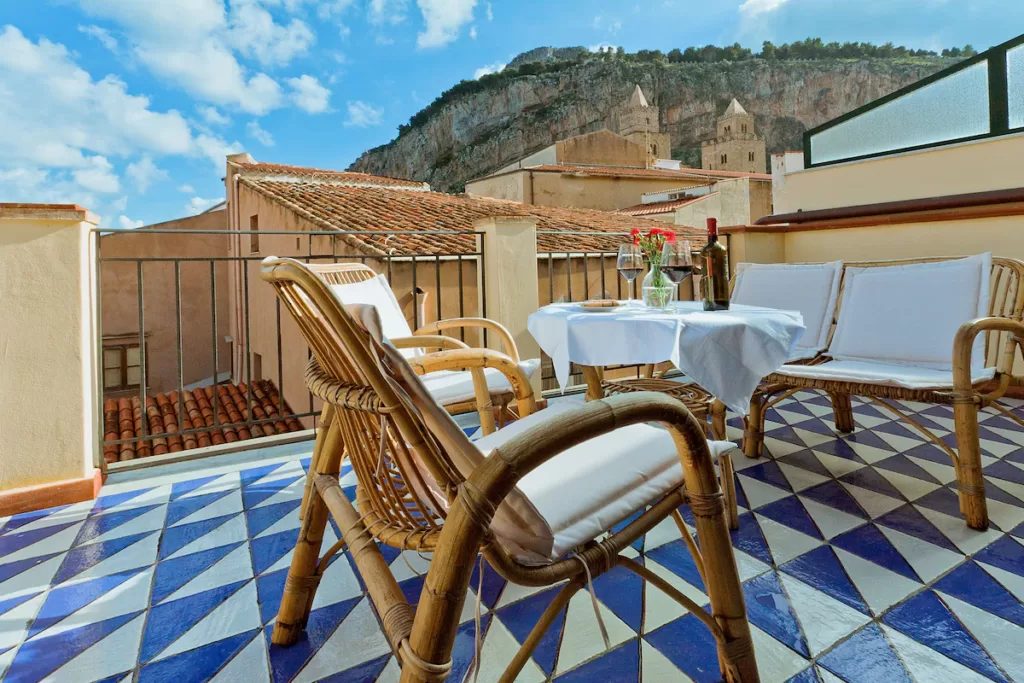 View of Cefalu from the terrace of a hotel room in Hotel La Plumeria