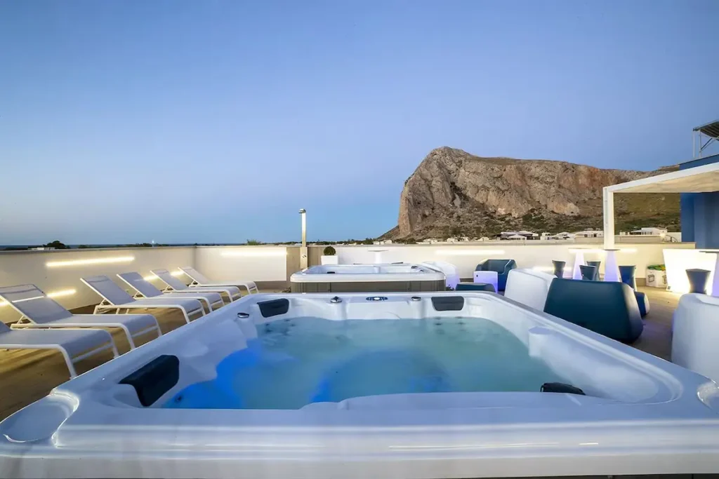 Hot tub on rooftop of Hotel Sundeck in San Vito Lo Capo Sicily