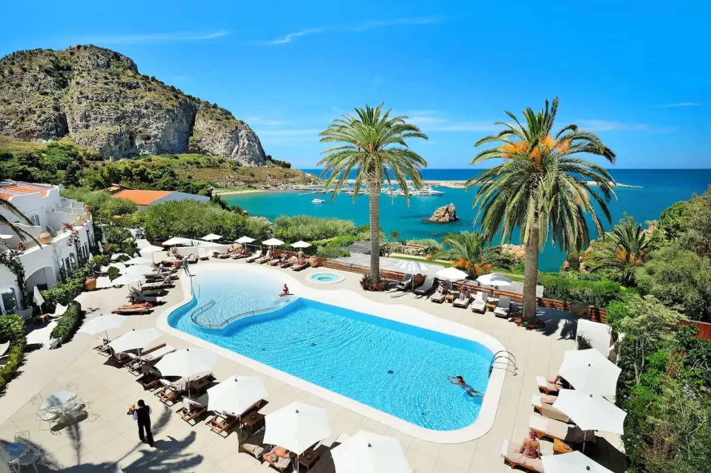 Pool with ocean views at Le Calette Bay Hotel